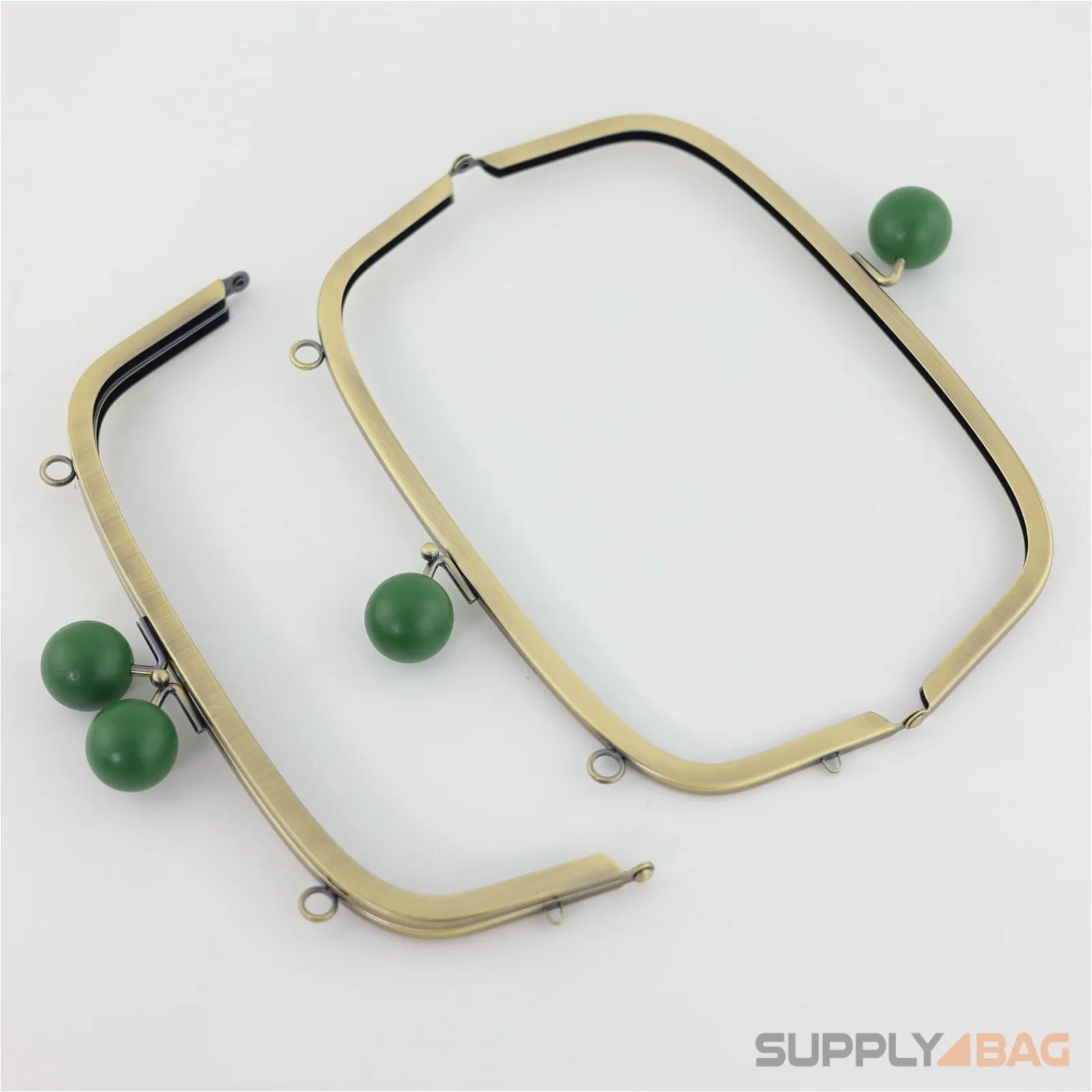 8.5 x 3 inch - Kisslock Clasp (Emerald) - Antique Brass Metal Purse Frame with O Rings