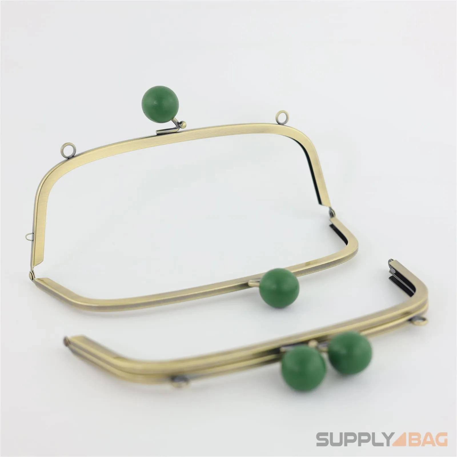 8.5 x 3 inch - Kisslock Clasp (Emerald) - Antique Brass Metal Purse Frame with O Rings