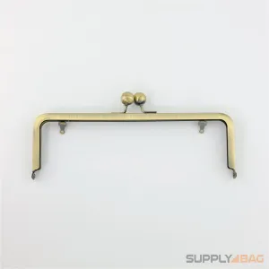 9 x 3 inch - Kisslock Ball Clasp - Antique Brass Metal Purse Frame with Chain Loops