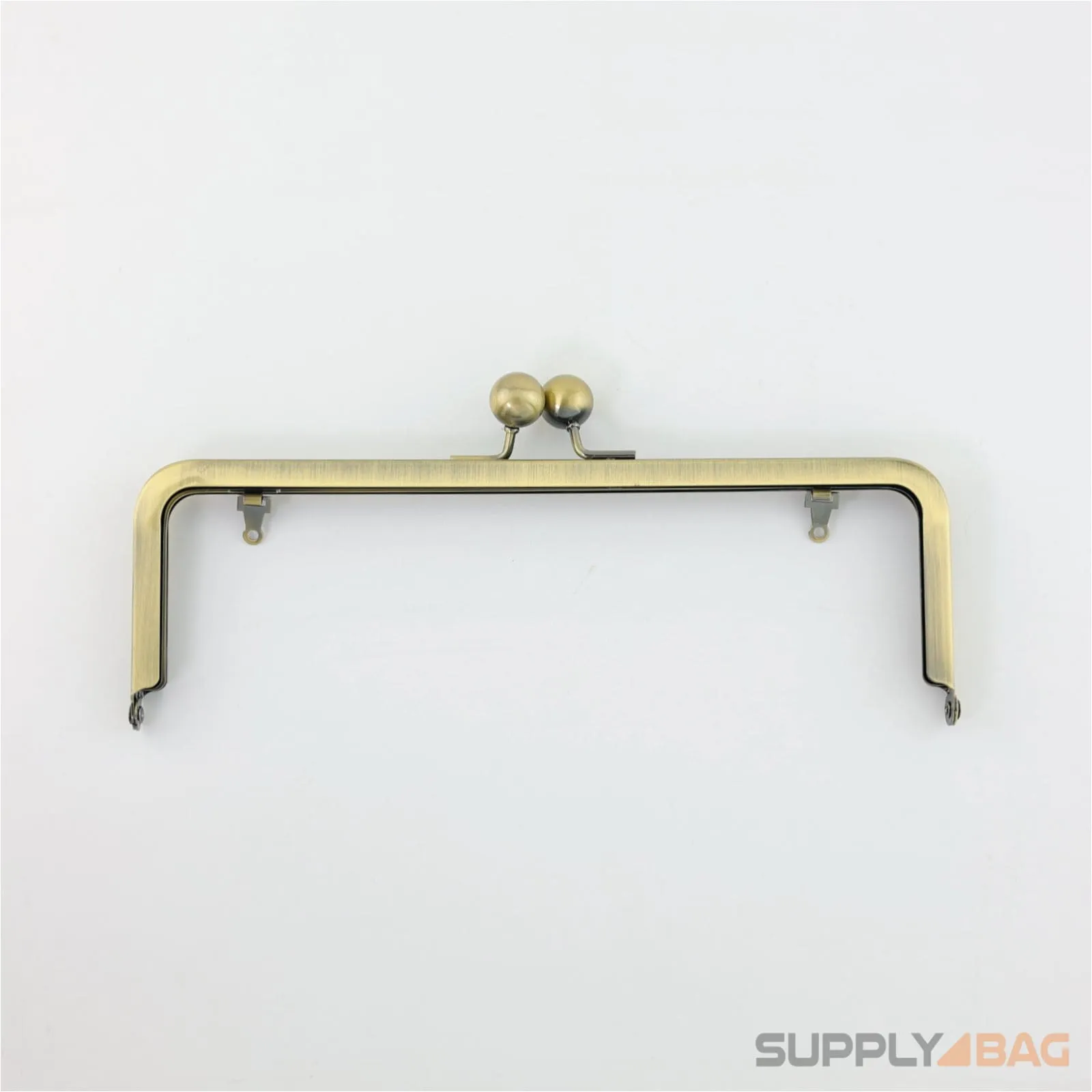 9 x 3 inch - Kisslock Ball Clasp - Antique Brass Metal Purse Frame with Chain Loops