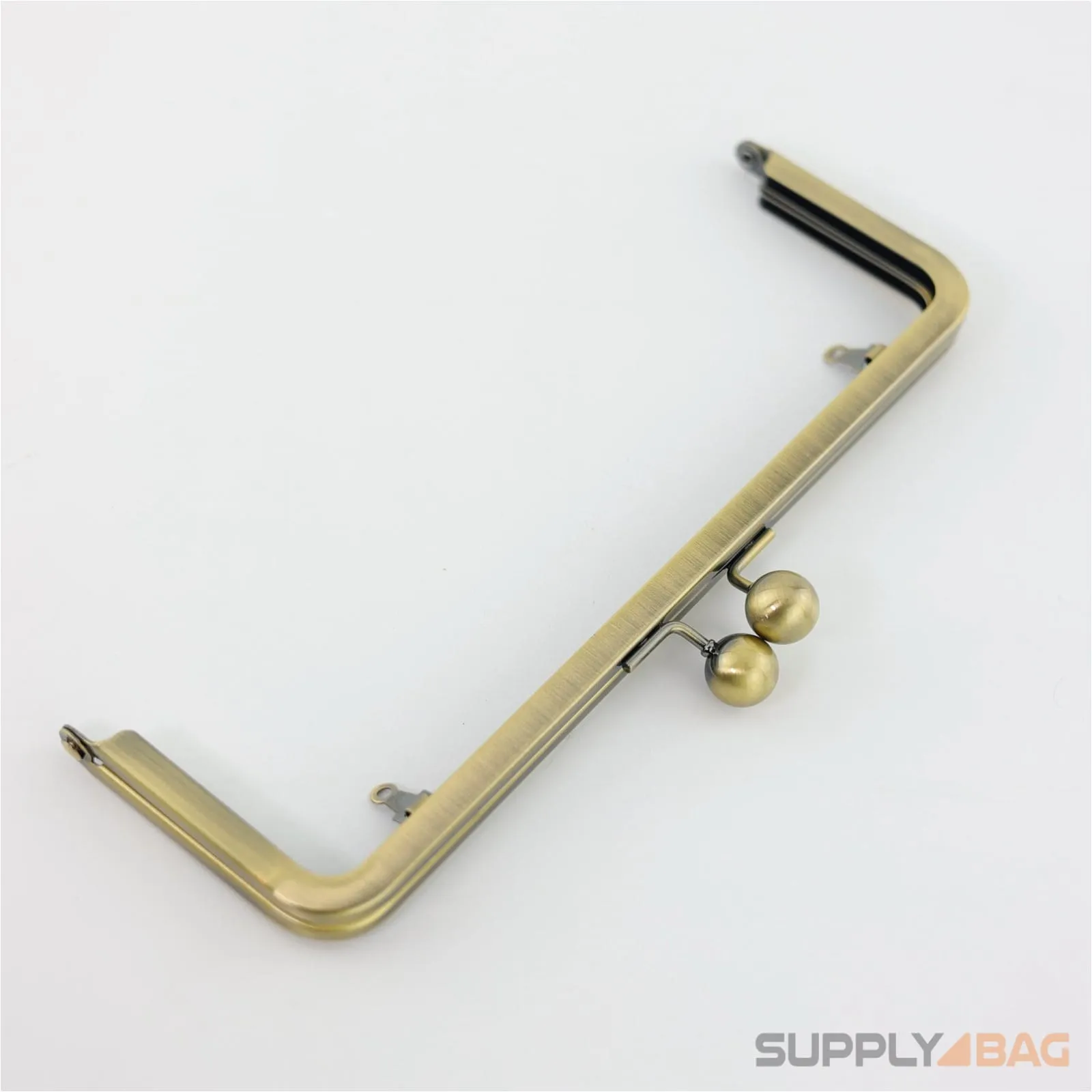 9 x 3 inch - Kisslock Ball Clasp - Antique Brass Metal Purse Frame with Chain Loops