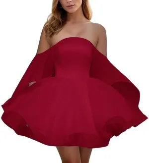 A-line Pleated Organza Prom Dress for Women, Short Off Shoulder Neck Homecoming Dress Formal Party Gown