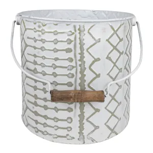 AALIYAH GRAY WASHED BUCKET PLANTER POT METAL & WOOD (MIN 2)