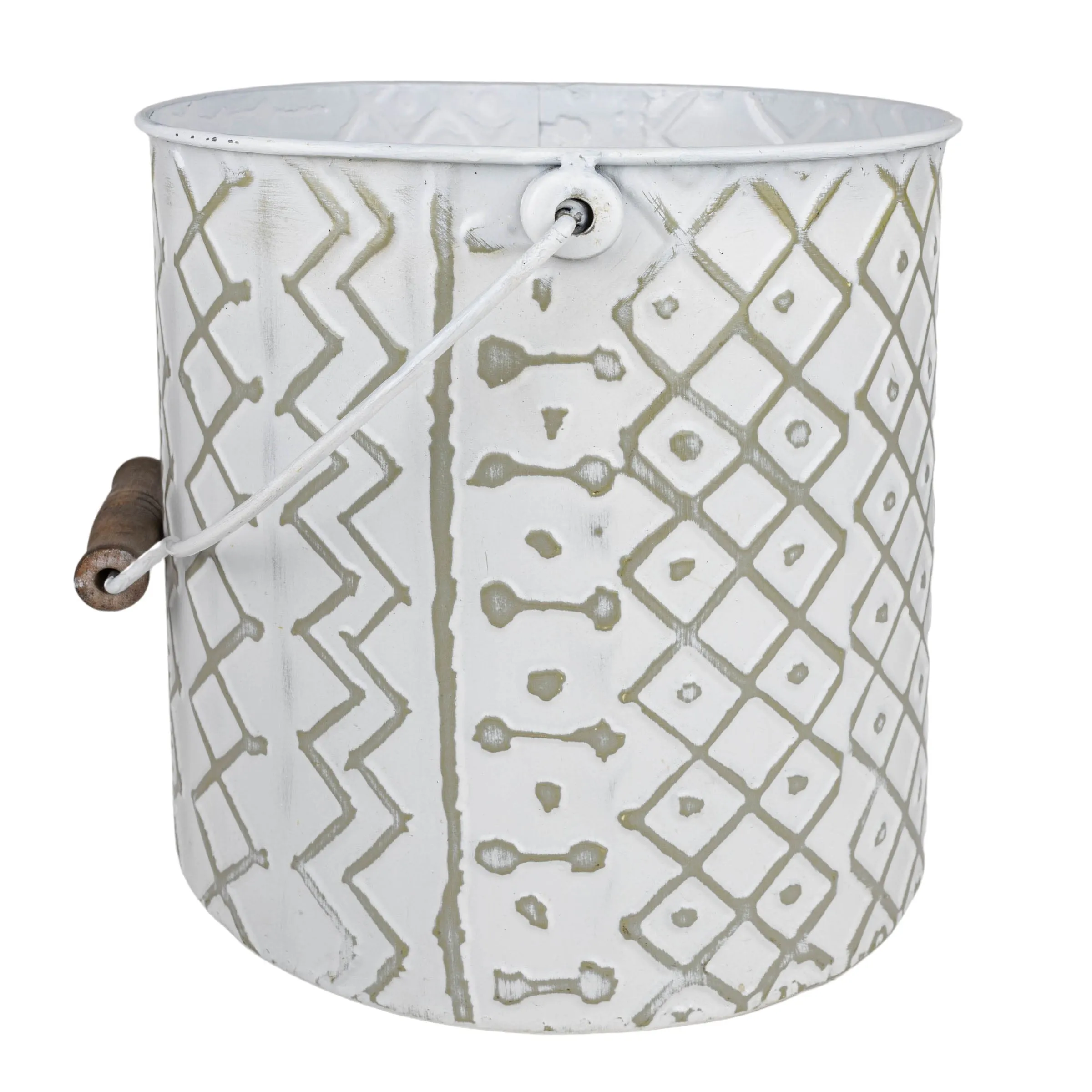 AALIYAH GRAY WASHED BUCKET PLANTER POT METAL & WOOD (MIN 2)