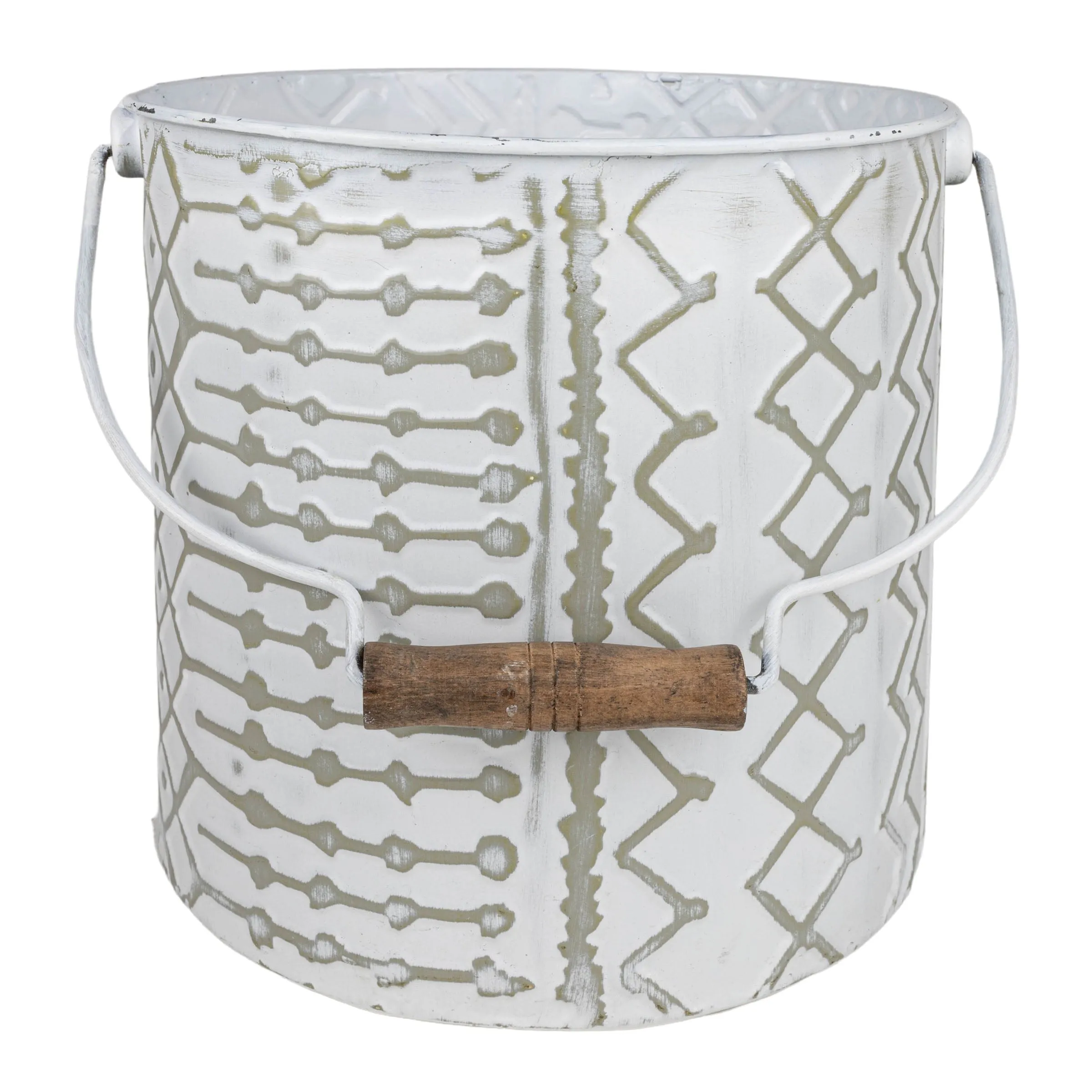 AALIYAH GRAY WASHED BUCKET PLANTER POT METAL & WOOD (MIN 2)