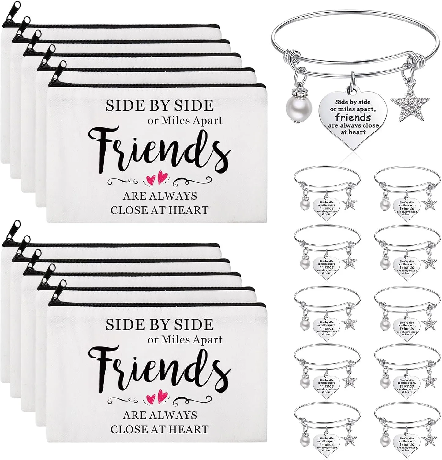 Abbylike 20 Pieces Friends Gifts Bulk for Women Friendships Bracelet Makeup Bag Friendsgiving Long Distance Gifts for Galentines Valentine‘s Day Friend Group Birthday Family Sister