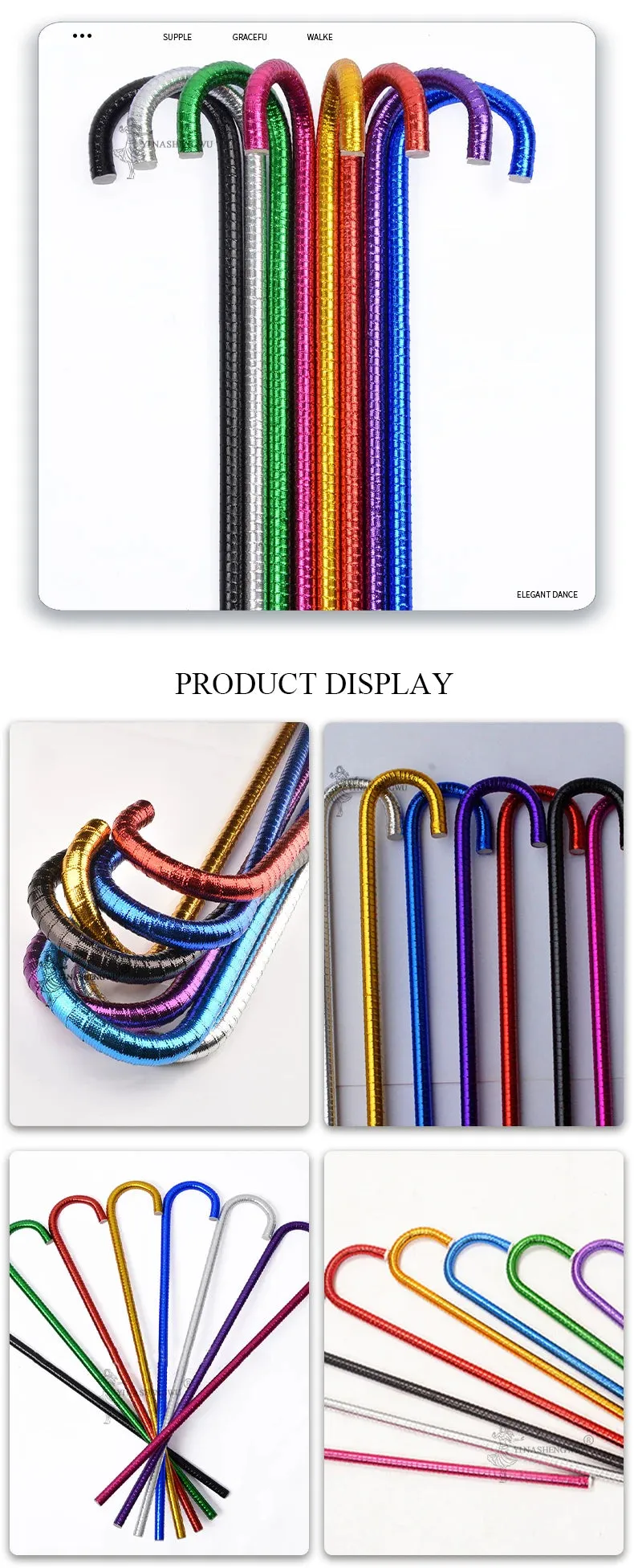 Adult Dance Performance Jazz Walking Sticks Props 60-95cm Belly Dance Cane Set 10-Pack