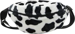 AIBEARTY Women Girls Fashion Cow Print Plush Waist Bag Fanny Pack Pouch Sport Belt Bag Hip Chest Crossbody Shoulder Purse