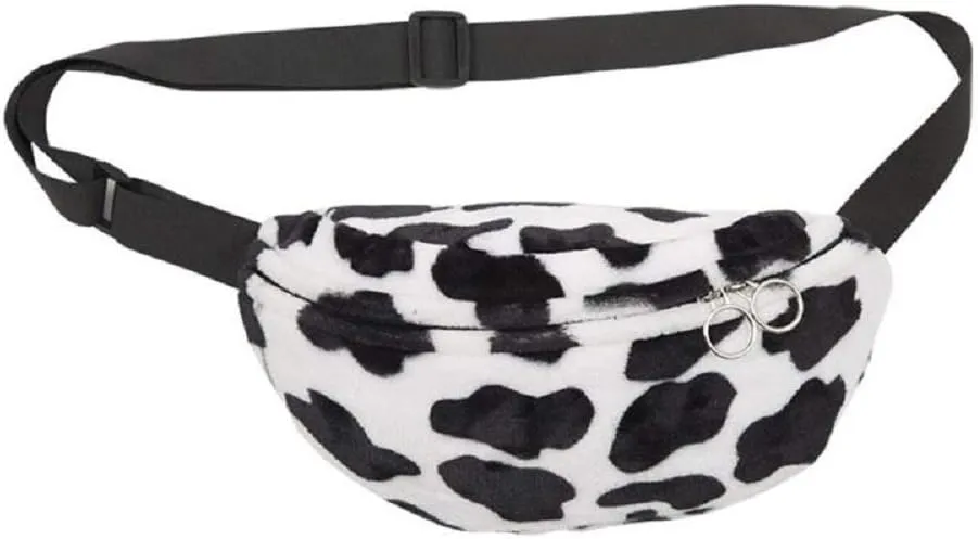 AIBEARTY Women Girls Fashion Cow Print Plush Waist Bag Fanny Pack Pouch Sport Belt Bag Hip Chest Crossbody Shoulder Purse