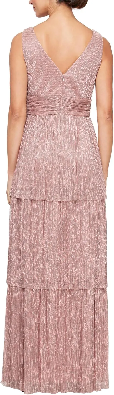 Alex Evenings Women's Sleeveless V-Neck Long A-line, Elegant Formal Gown, Wedding Guest, Party Dress