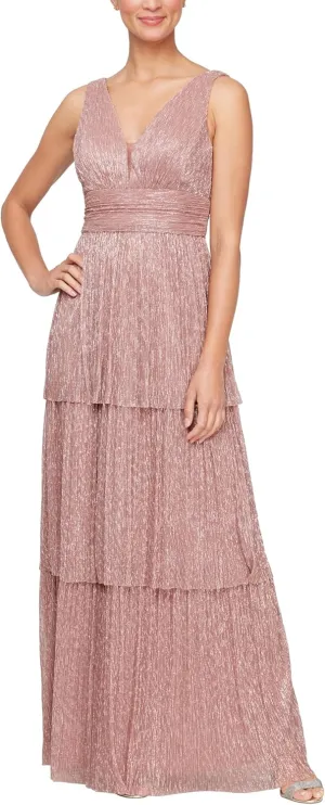 Alex Evenings Women's Sleeveless V-Neck Long A-line, Elegant Formal Gown, Wedding Guest, Party Dress