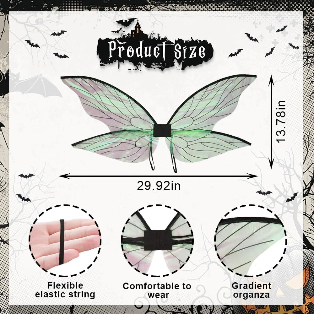 ALIBBON Fairy Wings Costume for Women, Butterfly Wings Princess Angel Elf Dress Up Accessories for Halloween Party