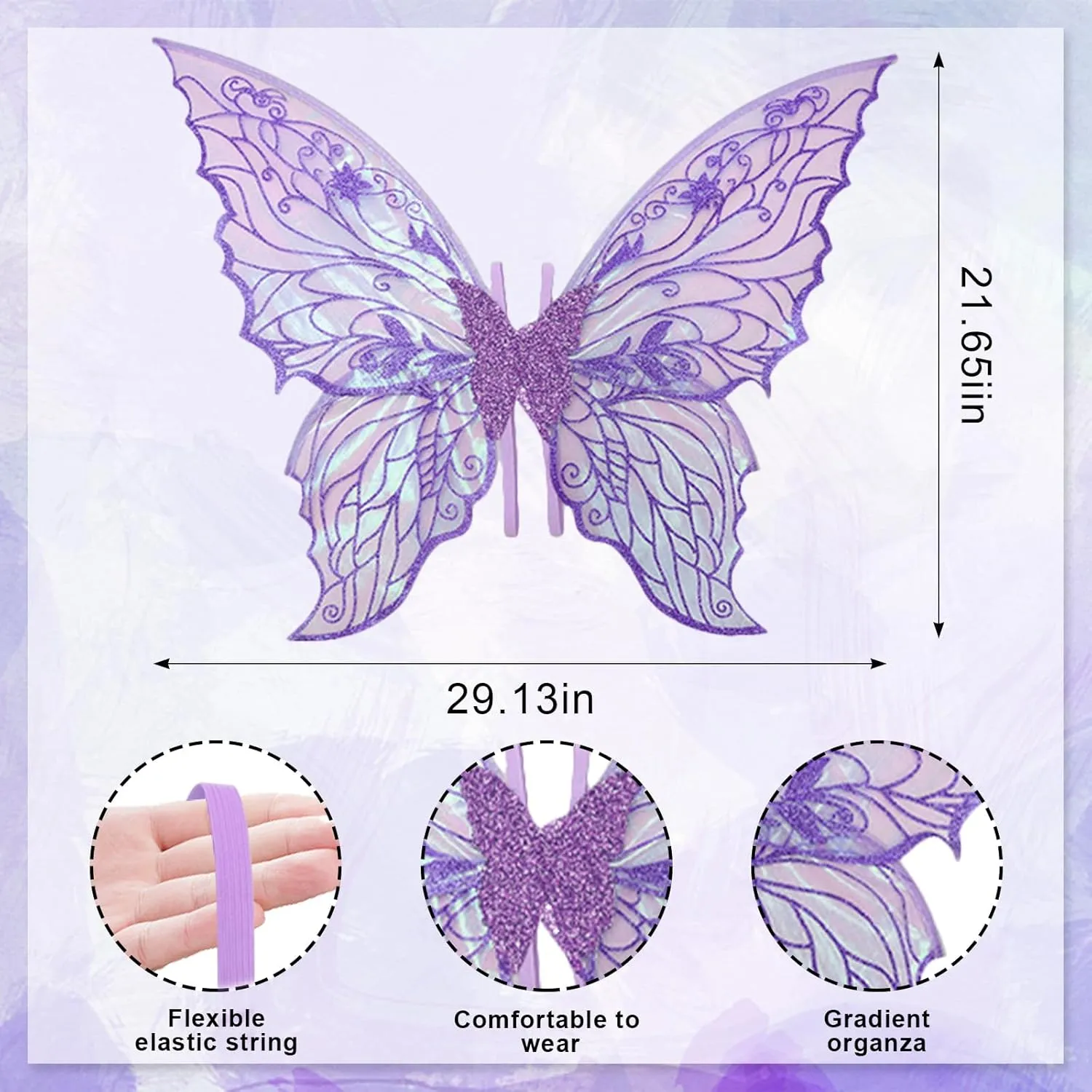 ALIBBON Fairy Wings Transparent Fairy Wings Costume for Women, Butterfly Wings Dress Up Accessories