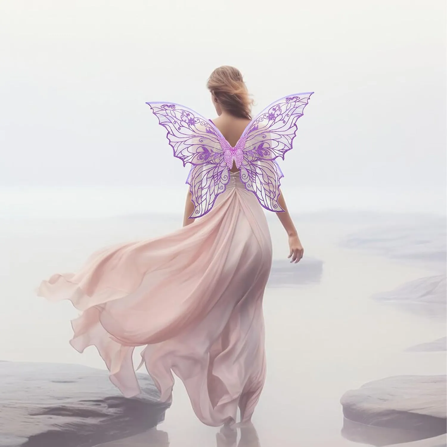 ALIBBON Fairy Wings Transparent Fairy Wings Costume for Women, Butterfly Wings Dress Up Accessories