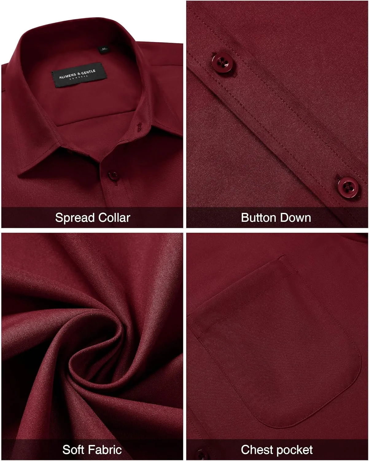 Alimens & Gentle Mens Short Sleeve Dress Shirt Wrinkle Free Solid Casual Button Down Shirts for Summer Business Wedding