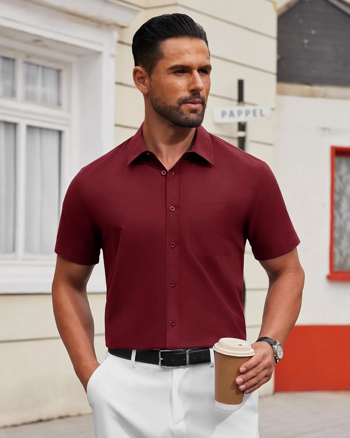 Alimens & Gentle Mens Short Sleeve Dress Shirt Wrinkle Free Solid Casual Button Down Shirts for Summer Business Wedding