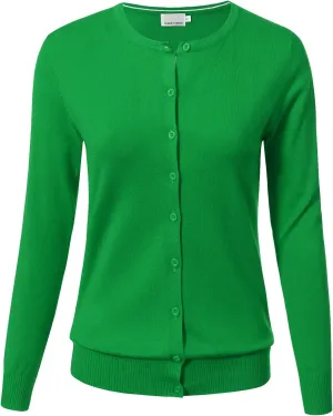 Allsense Women's Long-Sleeve Lightweight Crewneck Cardigan Sweater