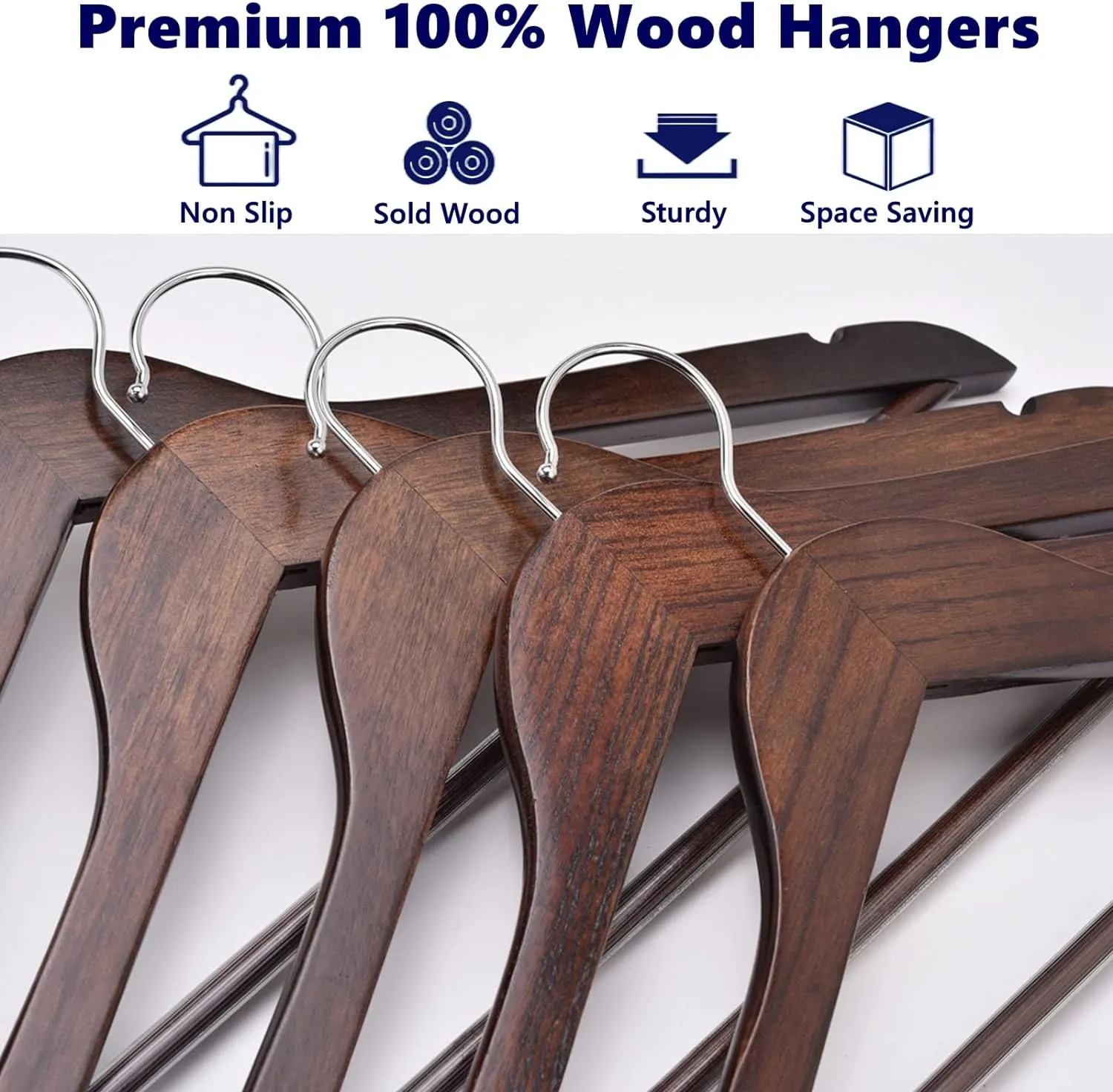 Amber Home 30 Pack Vintage Wooden Coat Hangers, Walunt Wood Suit Hangers with Non Slip Pant Bar, Clothes Hangers for Shirts, Jackets, Dress, Pant (Retro, 30)