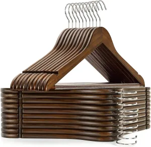 Amber Home 30 Pack Vintage Wooden Coat Hangers, Walunt Wood Suit Hangers with Non Slip Pant Bar, Clothes Hangers for Shirts, Jackets, Dress, Pant (Retro, 30)