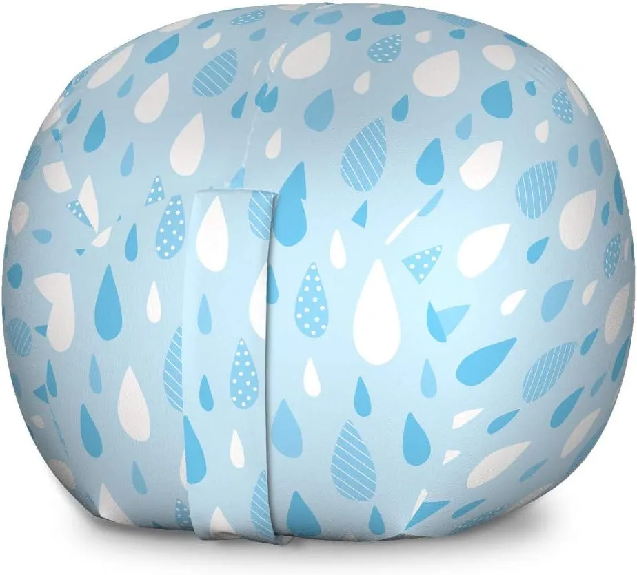 Ambesonne Abstract Storage Toy Bag Chair, Raindrops in Soft Tones Doodle Pastel Cartoon Repetition, Stuffed Animal Organizer Washable Bag, Large Size, Pale Blue White