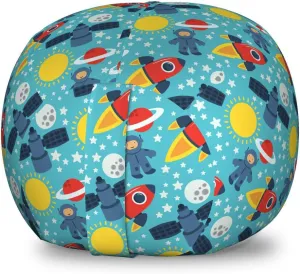 Ambesonne Astronaut Storage Toy Bag Chair, Vibrant Graphic with Cosmonaut Stars Rocket Sun Mercury Cartoon, Stuffed Animal Organizer Washable Bag, Small Size, Multicolor