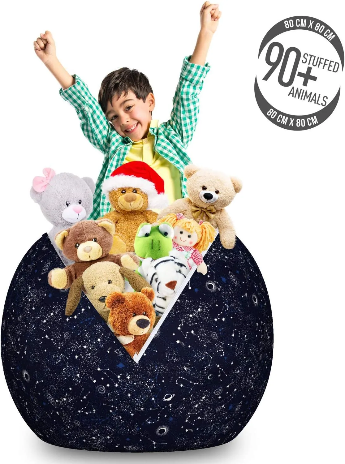 Ambesonne Blue Sky Storage Toy Bag Chair for Home & Room Organization Repeating Stars Constellation Galaxy Theme Science Outer Space Print Stuffed Animal Organizer Washable Bag Large Size Night Blue
