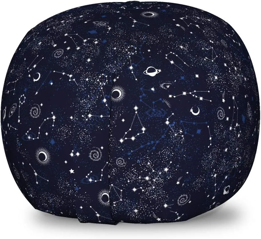 Ambesonne Blue Sky Storage Toy Bag Chair, Repeating Stars Constellation Galaxy Theme Science Outer Space Print, Stuffed Animal Organizer Washable Bag, Small Size, Night Blue