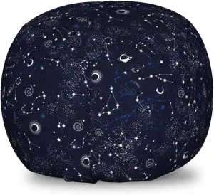 Ambesonne Blue Sky Storage Toy Bag Chair, Repeating Stars Constellation Galaxy Theme Science Outer Space Print, Stuffed Animal Organizer Washable Bag, Small Size, Night Blue