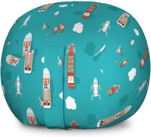 Ambesonne Cruise Ship Storage Toy Bag Chair, Top View Sea Ships Water and Yacht Boat Transport Cruise Travel Illustration, Stuffed Animal Organizer Washable Bag, Large Size, Aqua Teal