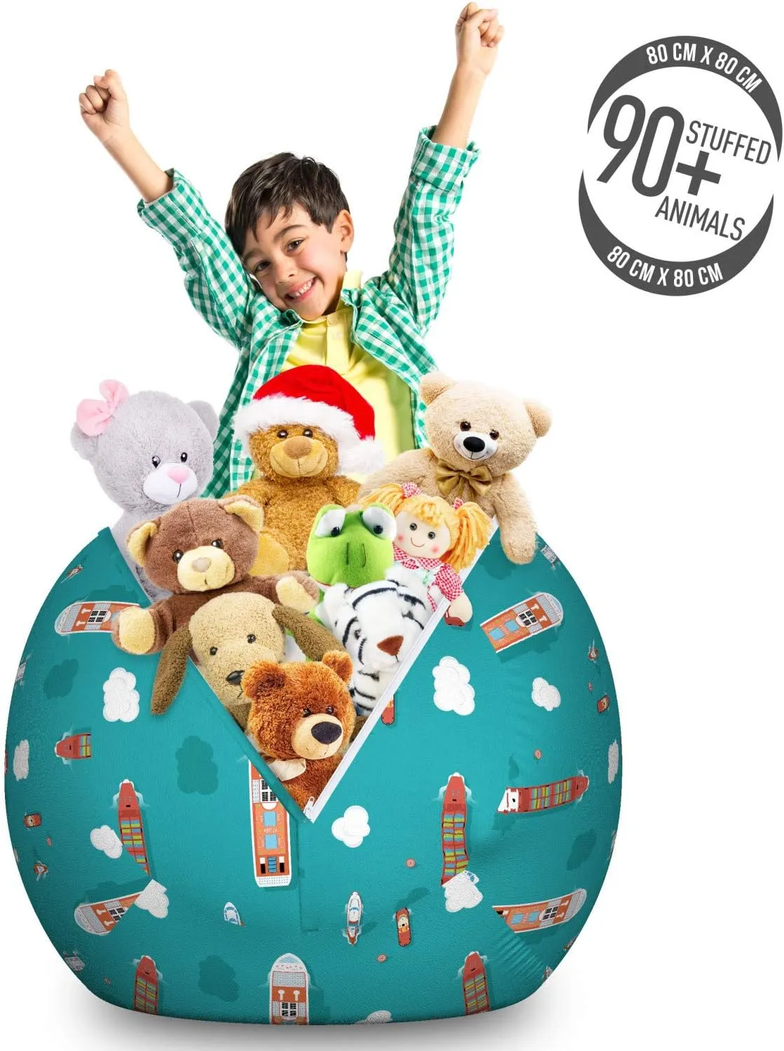 Ambesonne Cruise Ship Storage Toy Bag Chair, Top View Sea Ships Water and Yacht Boat Transport Cruise Travel Illustration, Stuffed Animal Organizer Washable Bag, Large Size, Aqua Teal