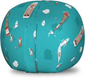 Ambesonne Cruise Ship Storage Toy Bag Chair, Top View Sea Ships Water and Yacht Boat Transport Cruise Travel Illustration, Stuffed Animal Organizer Washable Bag, Small Size, Aqua Teal
