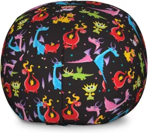 Ambesonne Dragon Storage Toy Bag Chair, Different Kinds of Colorful Comic Dragons on a Black Background with Little Stars, Stuffed Animal Organizer Washable Bag, Large Size, Black Red