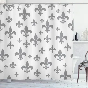 Ambesonne Fleur De Lis Shower Curtain, Lily Pattern Classic Retro Royal Vintage European Iris Ornamental Artwork, Cloth Fabric Bathroom Decor Set with Hooks, 69" W x 70" L, Dimgrey