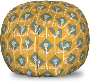 Ambesonne Floral Storage Toy Bag Chair, Simple Interpretation of Tulips in Rhombus, Stuffed Animal Organizer Washable Bag, Small Size, Yellow Dark Turquoise