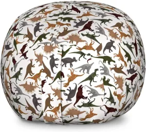 Ambesonne Jurassic Storage Toy Bag Chair, Pattern Dinosaurs Enormous Museum History Cartoony Illustration, Stuffed Animal Organizer Washable Bag, Large Size, Dark Orange Burgundy