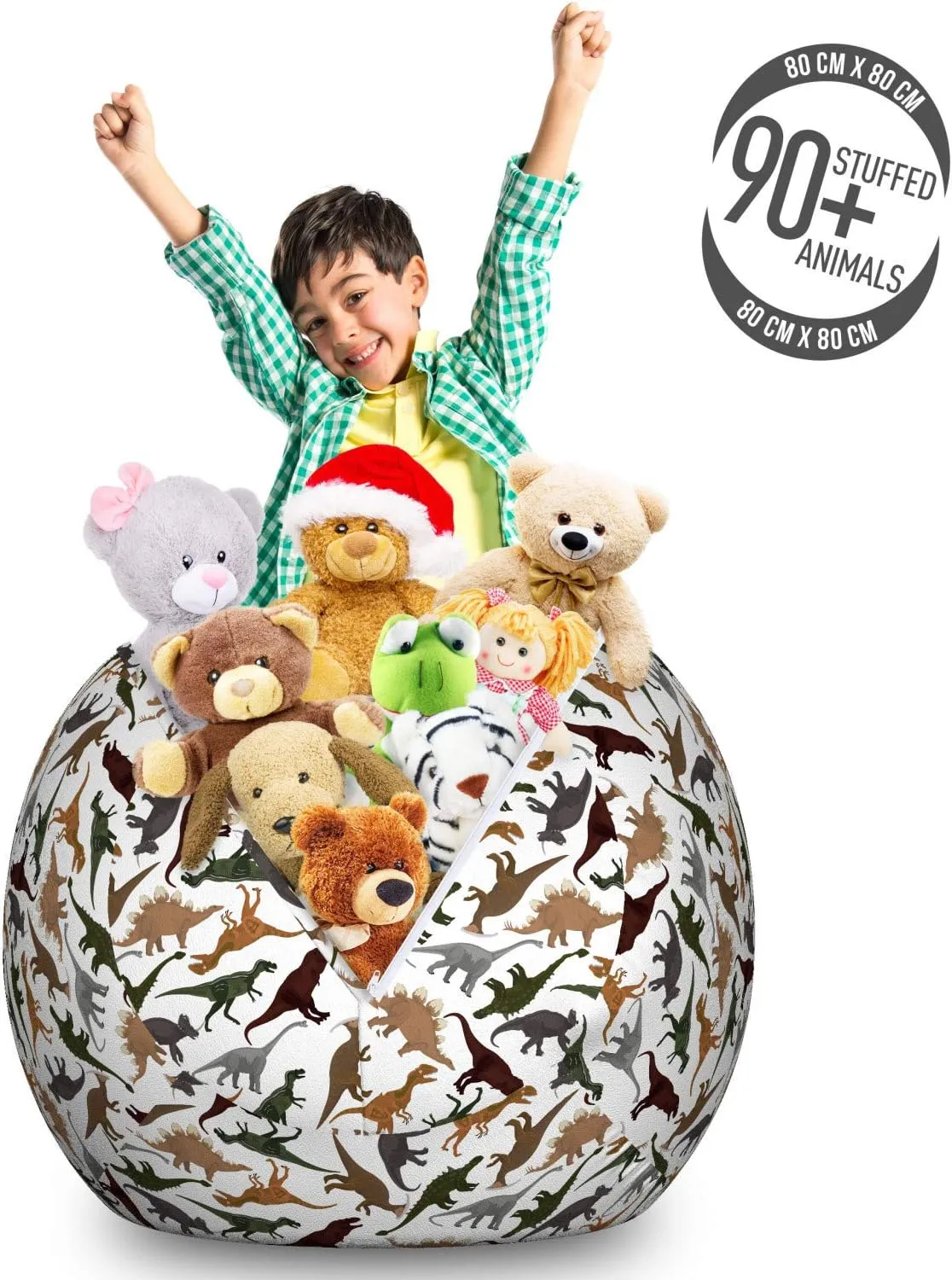 Ambesonne Jurassic Storage Toy Bag Chair, Pattern Dinosaurs Enormous Museum History Cartoony Illustration, Stuffed Animal Organizer Washable Bag, Large Size, Dark Orange Burgundy