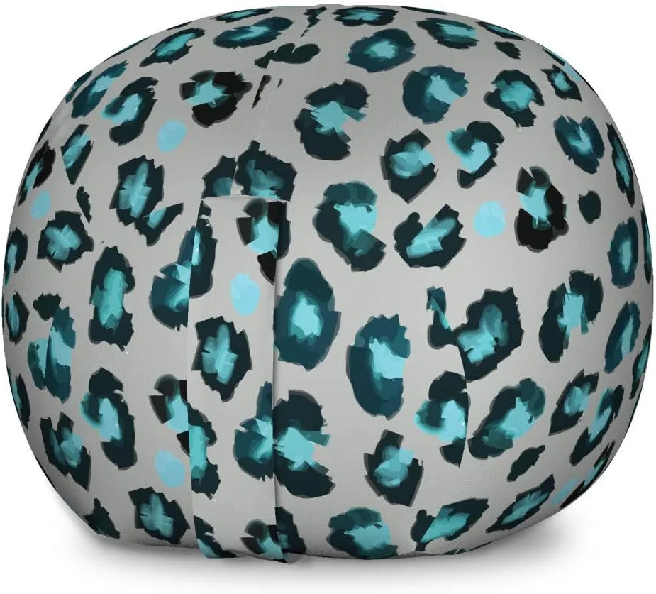 Ambesonne Leopard Storage Toy Bag Chair, Interpretation of Stain Like Motifs, Stuffed Animal Organizer Washable Bag, Large Size, Dimgray Teal
