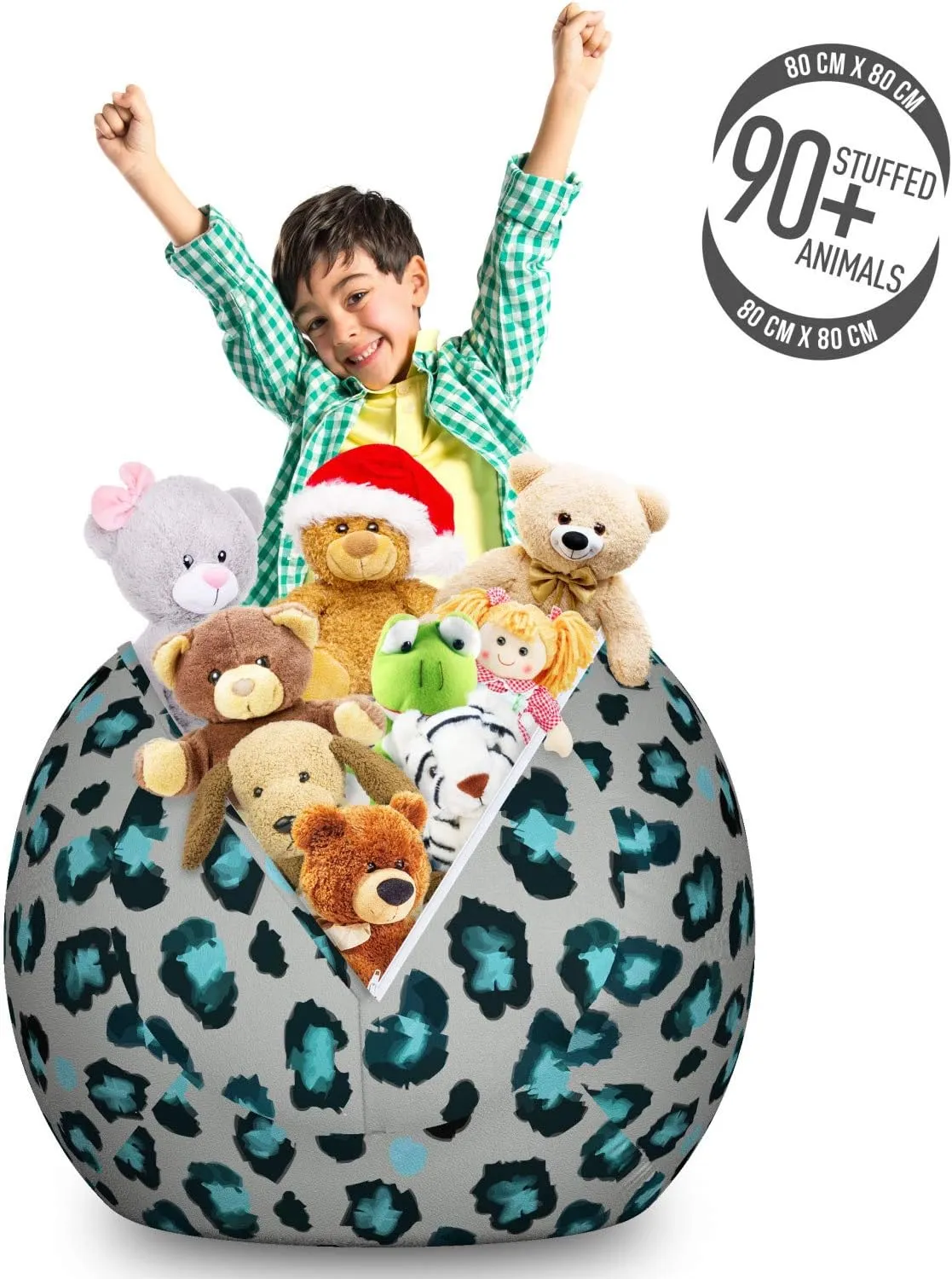 Ambesonne Leopard Storage Toy Bag Chair, Interpretation of Stain Like Motifs, Stuffed Animal Organizer Washable Bag, Large Size, Dimgray Teal