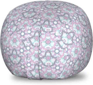 Ambesonne Moroccan Storage Toy Bag Chair, Abstract Eastern Motif in Pastel Blue and Purple Tones Floral Repetition, Stuffed Animal Organizer Washable Bag, Small Size, Multicolor