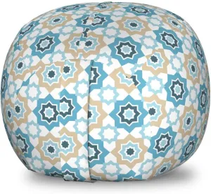 Ambesonne Moroccan Storage Toy Bag Chair, Style Traditional Star Shape Motifs Repetition, Stuffed Animal Organizer Washable Bag, Small Size, Deep Sky Blue Ecru