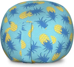 Ambesonne Pineapple Storage Toy Bag Chair, Summer Fruits Tasty Tropical Vegan Ananas Summertime Demonstration, Stuffed Animal Organizer Washable Bag, Large Size, Azure Blue and Mustard