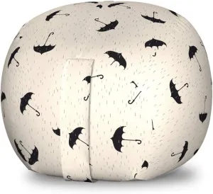 Ambesonne Rain Storage Toy Bag Chair, Scattering Dashed Line Inspired Droplets and Upside Down Aligned Umbrellas, Stuffed Animal Organizer Washable Bag, Small Size, Black Grey and Beige