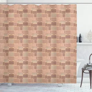 Ambesonne Retro Shower Curtain, Travel Work Theme with Leather Bags Accessories Wallet Suitcase Purse, Cloth Fabric Bathroom Decor Set with Hooks, 69" W x 75" L, Pale Salmon Mauve Taupe