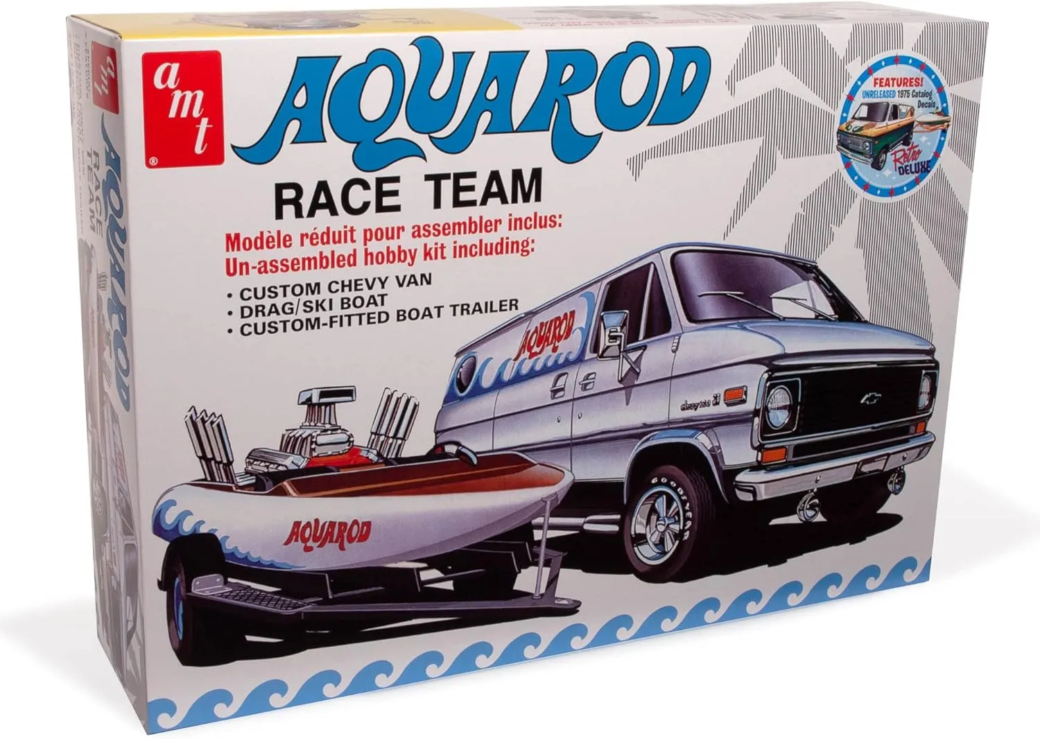 AMT Aqua Rod Race Team 1975 Chevy Van, Race Boat & Trailer 1:25 Scale Model Kit