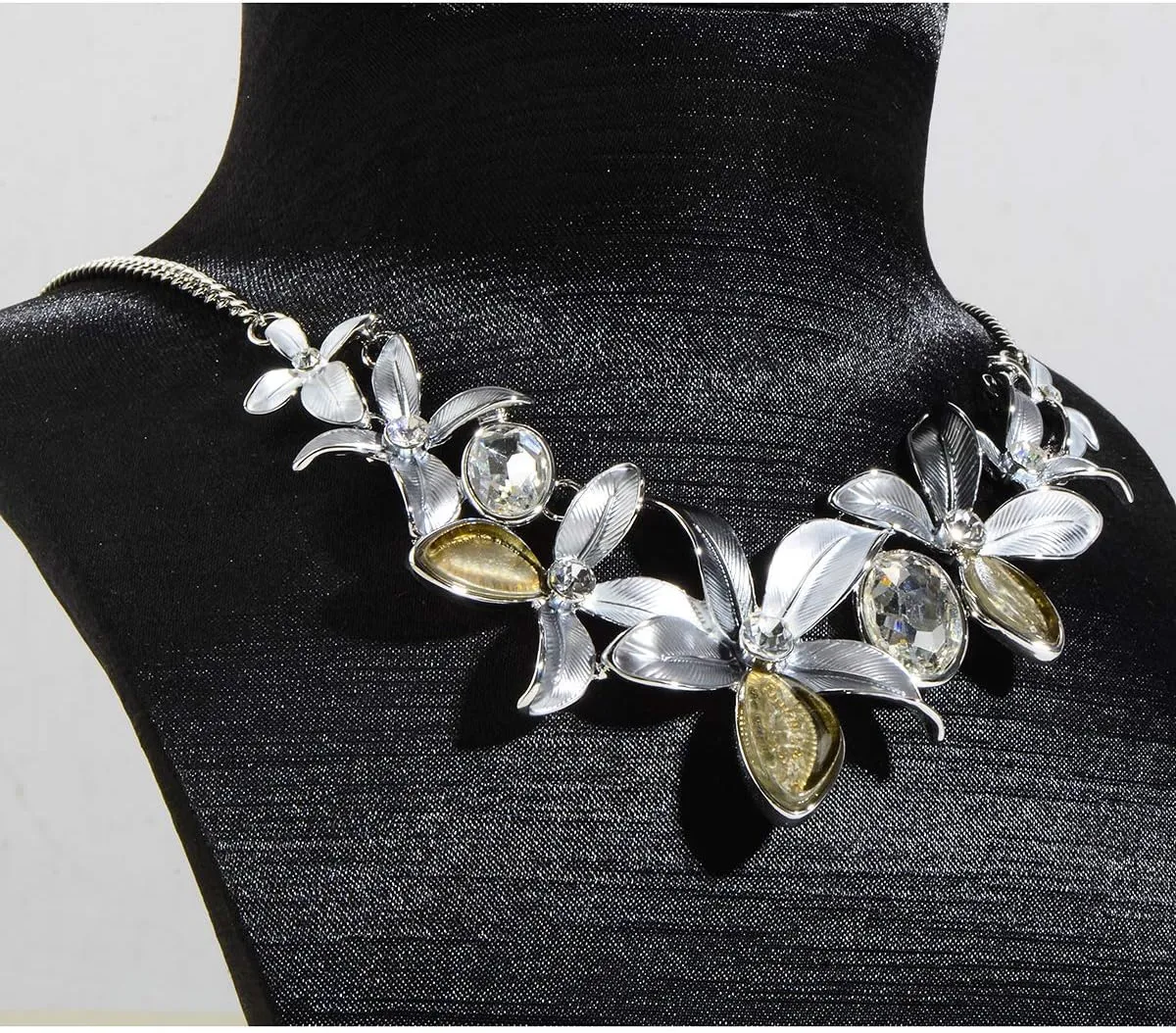 AMYJANE Vintage Statement Jewelry Set - Spring Leaf Flower Floral Plant Necklace Earring Set Crystal Rhinestone Fashion Costume Jewelry for Women Prom Party Unique Gift