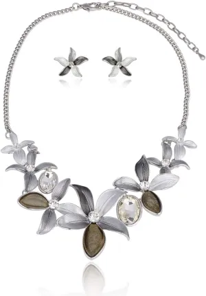 AMYJANE Vintage Statement Jewelry Set - Spring Leaf Flower Floral Plant Necklace Earring Set Crystal Rhinestone Fashion Costume Jewelry for Women Prom Party Unique Gift