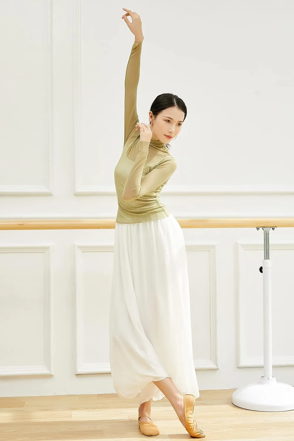 Angcoco Women's Double Layered Wide Leg Loose Fit Chiffon Pants for Dance Performance