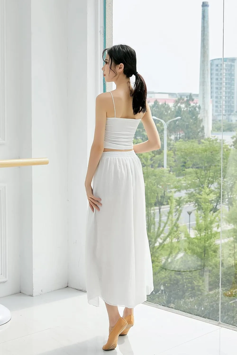 Angcoco Women's Double Layered Wide Leg Loose Fit Chiffon Pants for Dance Performance