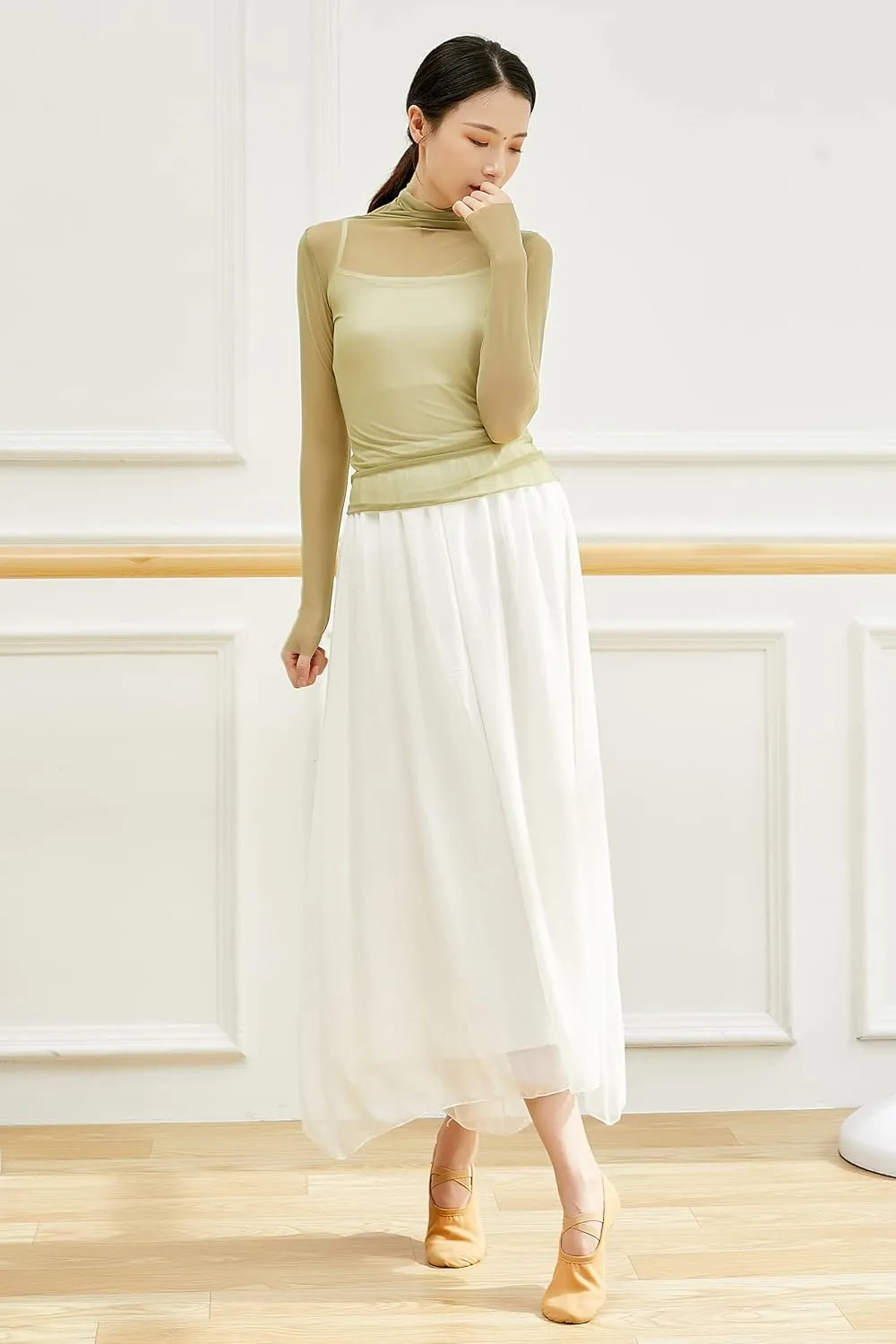 Angcoco Women's Double Layered Wide Leg Loose Fit Chiffon Pants for Dance Performance