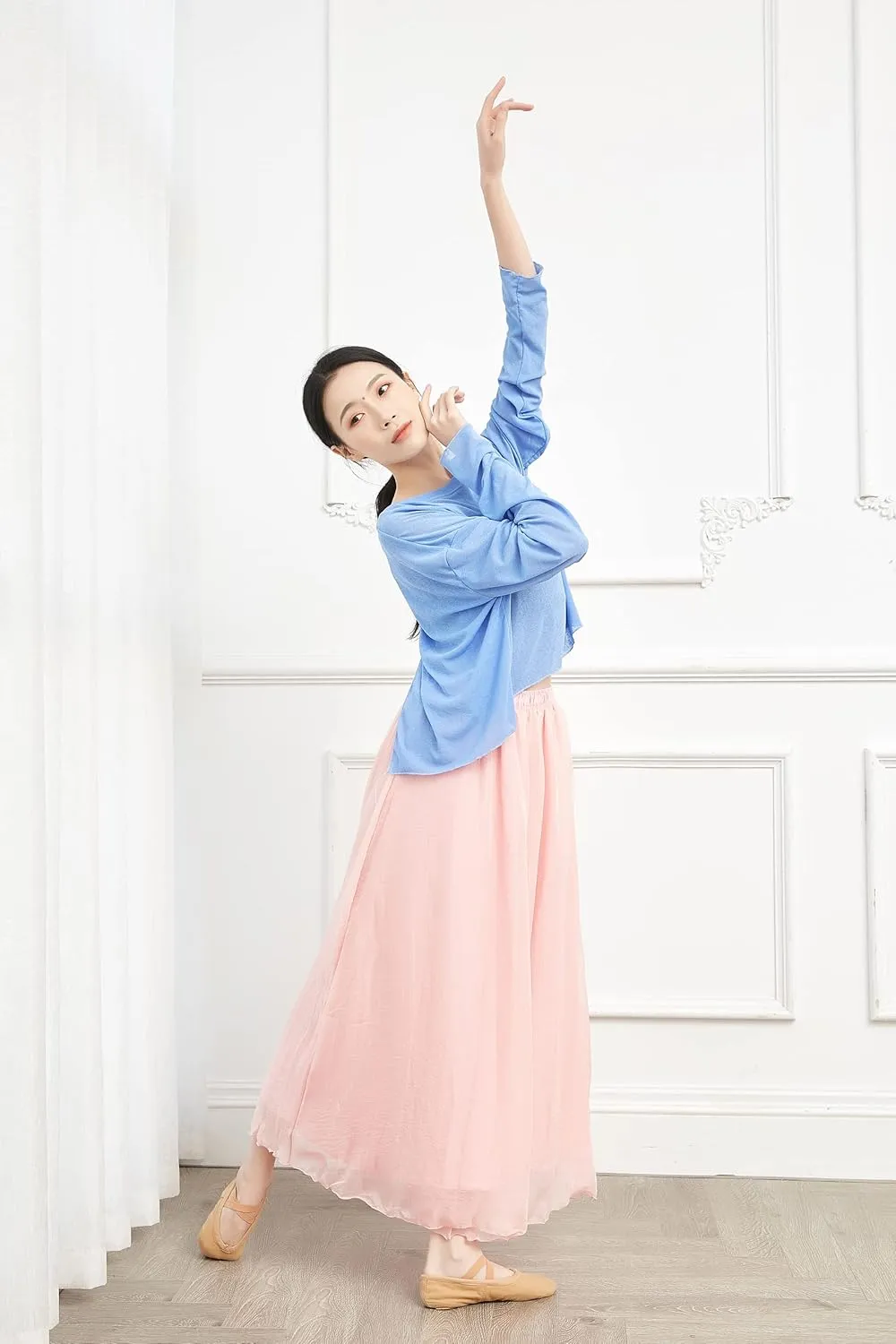 Angcoco Women's Double Layered Wide Leg Loose Fit Chiffon Pants for Dance Performance